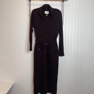 Oscar de la Renta VTG Merino Wool Burgundy Belted Button Long Line Cardigan M